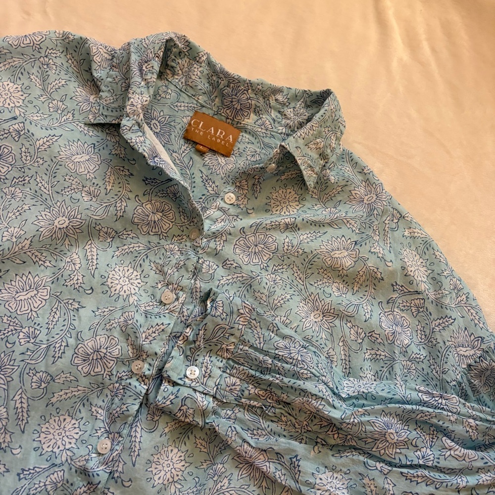 Clara the Label Aqua Blue Floral Cotton Button Up Shirt - Picture 5 of 8